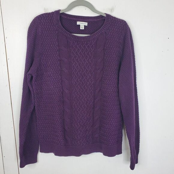 Croft Barrow Cableknit Sweater Fisherman Heavy Cotton Dark Purple WOmens L - Picture 1 of 9